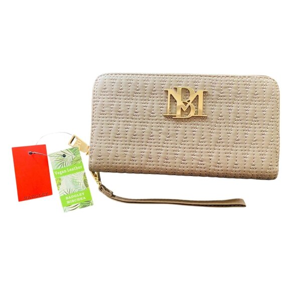 Badgley Mischka New With Tags Wristlet Wallet Cell Holder Card Holder Tan Gold - Picture 1 of 8